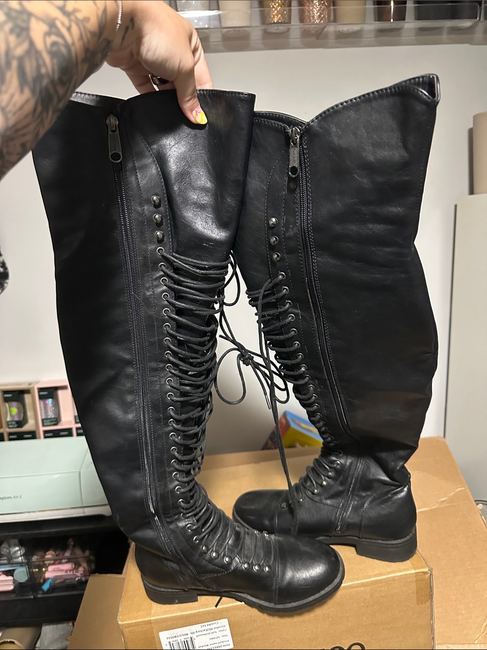Women’s Black Lace-Up Over-the-Knee Boots - Picture 3 of 3
